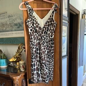 Trina Turk Brown and White Chemise with V-Neckline